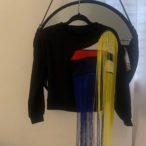 Black Sweater with Vibrant Fringe Accents